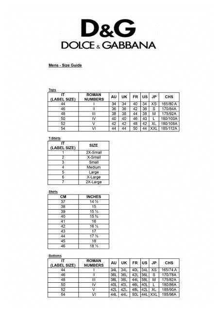 dolce gabbana t shirt size chart